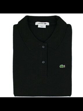Lacoste Women’s Black Pique Polo Shirt Green Crocodile, Size 44 - NWT